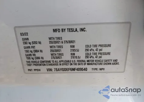 2022 Tesla Model Y from USA, damaged, VIN 7SAYGDEF6NF409540